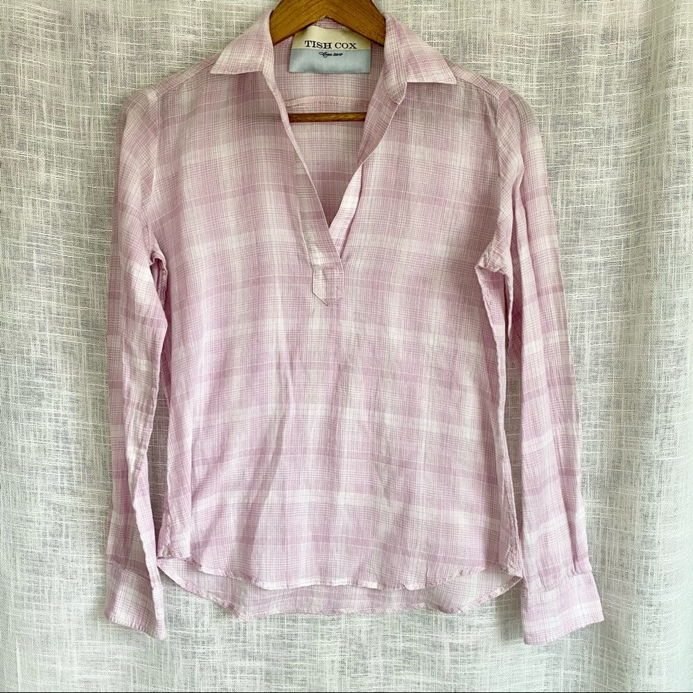 Tish Cox Pink Plaid V-Neck Long Sleeve Blouse